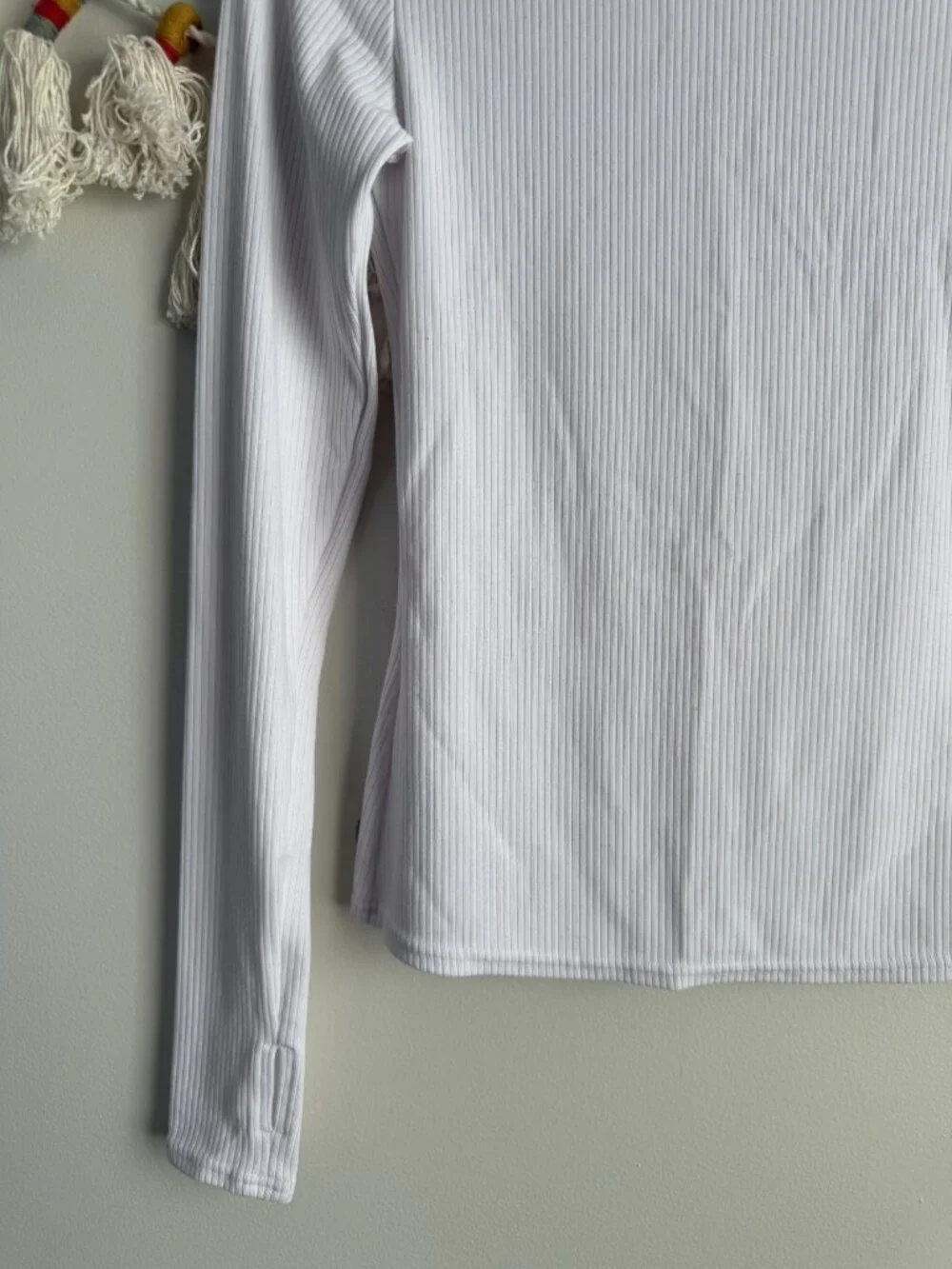 Alo Yoga Wellness White Mock Neck Ribbed Knit Long Sleeve Top Basics Layering S